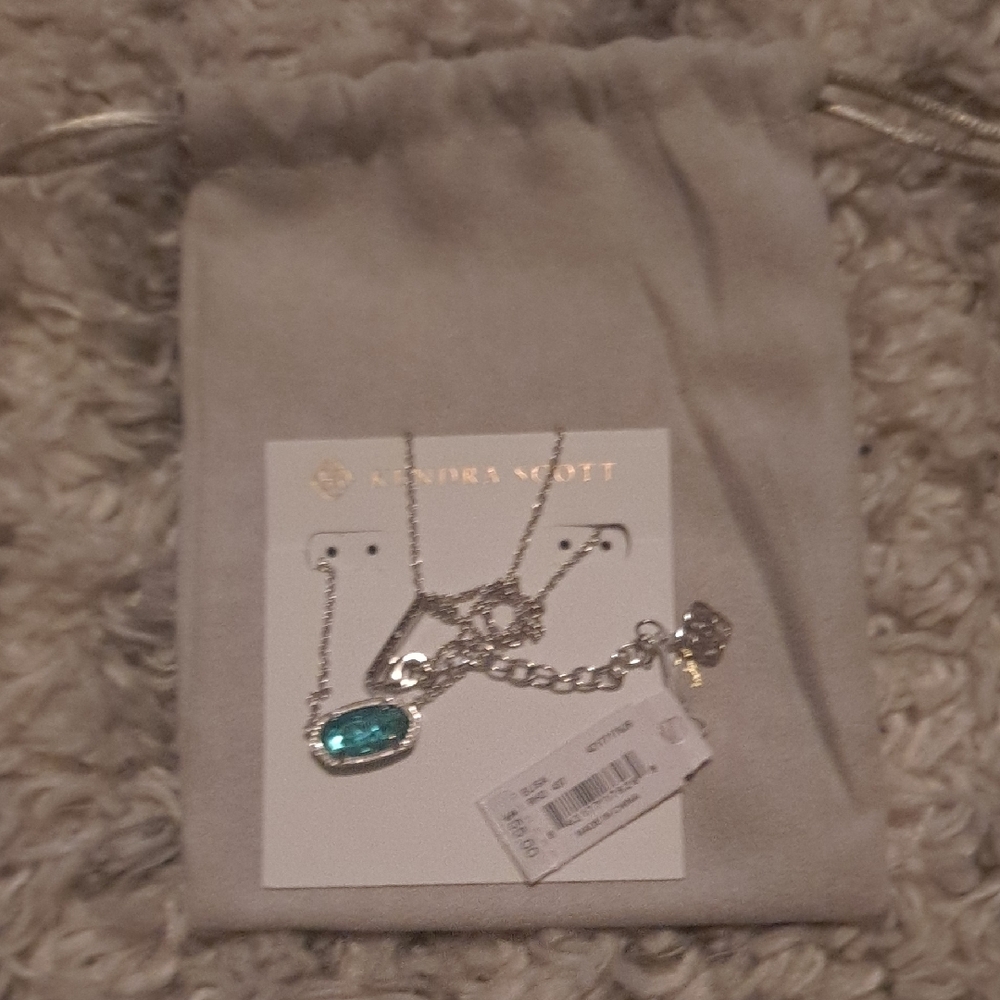 Kendra Scott Silver Necklace with Teal Oval Stone